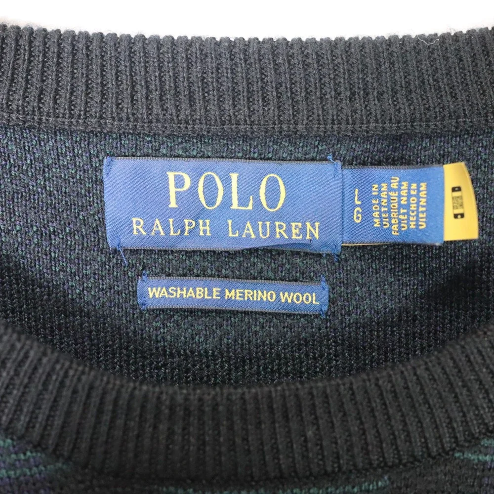 Polo Ralph Lauren Sweater Mens Large Green Plaid Wool Crewneck Pullover Casuaal